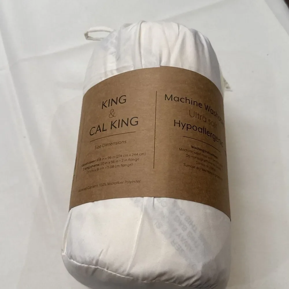 3PC Luxury Comfort Premium Duvet Cover Set King/Cal King in Ivory BRAND NEW SET